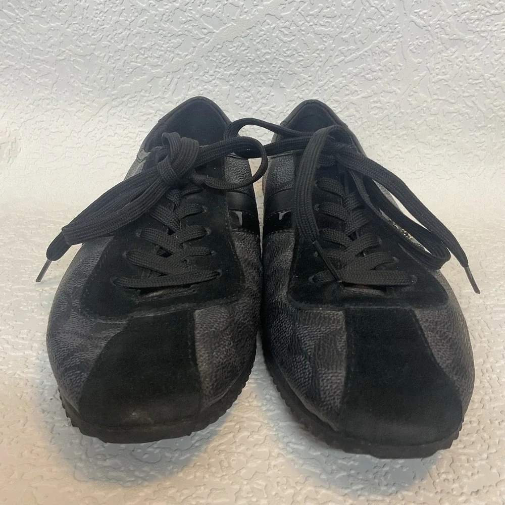 COACH Signature‎ IVY Leather Trainer Black Sneakers Laced Shoes Womens Sz 9.5